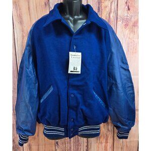 VTG Rock Creek Varsity Jacket XL Deadstock Navy Wool Leather Letterman NWT